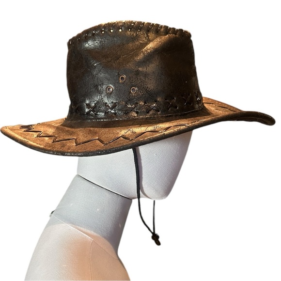 Gorgeous Distressed Black Faux Leather Cowboy Hat (VGUC) - Picture 5 of 9